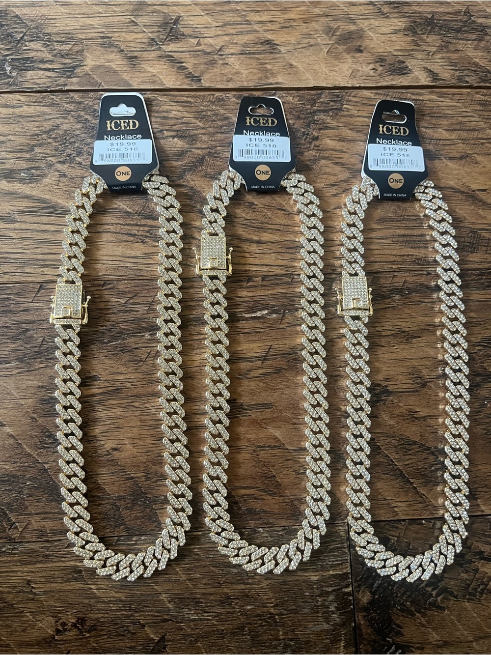 GOLD Toned Iced GOLD Iced Out  Necklace  (set of 3)*